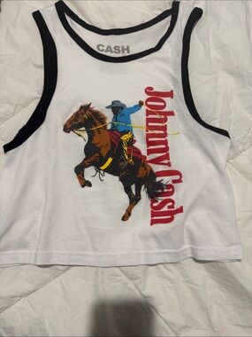Johnny Cash White & Black Graphic Tank Top junior size